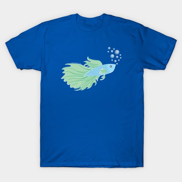 Blue and Green Beta Fish Making a Bubble Nest T-Shirt by JadedOddity